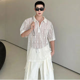 Jinquedai  2025 New Personalized Hollow Out High Quality Transparent Breathable Short Sleeve Shirts Men's Trendy Elegant Tops JY1456
