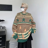 Y2K Star Sweater Men Harajuku Striped Knitted Pullovers Jumpers Male Tops Oversize Purple Winter Streetwear Hip Hop jinquedai