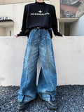 Jinquedai Japanese Vintage Male Washed Jeans Niche Design Men Denim Pants Men's Wide Leg Trousers New Chic 2024 Spring jinquedai