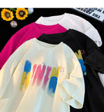 Jinquedai Korean Trend Colorful Letter Printed T-Shirt Harajuku Style Short Sleeve Tee Shirt Men Women Tops Plus Size Unisex Tshirts jinquedai