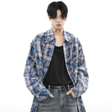 Jinquedai Men Shirt Spring New 2024 Japanese Tie Dyed Plaid Lapel Collar Pockets Tops Cotton College Harajuku Simplicity Shirt Jacket jinquedai