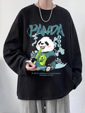 Jinquedai  Cute Panda Men's Chinese Style Graphic T-shirts Oversize Autumn O-neck Clothing Tops Long Sleeve Casual Male Cotton Tee jinquedai