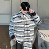 Winter Men's Sweater Niche Design Striped Contrast Color Pullovers Heavy Woolen Scarf Loose Mink Velvet Knitwear jinquedai