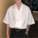 Jinquedai  Collar Short Sleeve Shirt Men Summer Thin Design Ice Silk Drape Shirts Korean Fashion Satin Blouse Unisex Streetwear jinquedai