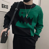 Jinquedai Autumn Winter Round Neck Contrast Color Loose Casual Sweatshirt Men Fake Two Pieces Fashion All-match Pullovers Male Tee Tops