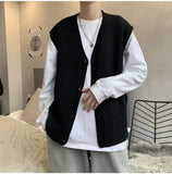 Sweater Vest Men Design Button Up Clothing Sleeveless Casual All-match Teens High Street Harajuku Knitwear Ins Handsome Popular jinquedai