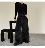 Autumn Winter Men's Trousers Personality Long Wool Denim Spliced Straight Leg Wide Leg Casual Pants Niche Design New jinquedai