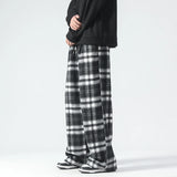 Jinquedai  Vintage Color Plaid Pants Men's Loose Wide Leg Pants Autumn New Lazy Wind Straight-leg Leisure Trousers Male Jogger Sweatpant jinquedai