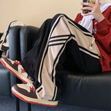 Contrast Color Stripe Casual Pant Men Loose Fashion Corduroy Straight Leg Pants Elastic Waist Spring Fall Male Full Length Pant jinquedai