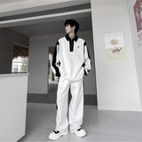 Elegant Black White Color Contrast Sports Shirt Set Long Sleeved Polo Shirt Sweatpants Two Piece Set Casual Handsome Tracksuit jinquedai