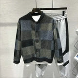 Jinquedai Knitted Sweaters for Men Collared Plaid Black Man Clothes Cardigan Large Big Size Heated Japanese Harajuku Fashion Overfit Baggy jinquedai