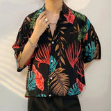 Jinquedai Summer Men's Beach Short Sleeve Hawaiian Shirts Blouse Streetwear Lapel Short Sleeve Button Men Clothing Hip Hop jinquedai