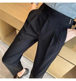 Jinquedai Italian Style Men Naples Suit Pants High Waist Slim Fit Small Feet Ankle-Length Pants Spring Fashion Business Casual Trousers jinquedai