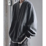 Jinquedai New Spring and Autumn Fashion Simple Trendy Men's V-Neck Loose Casual Small Puppy Handsome Lazy Men's Oversize Sweater jinquedai