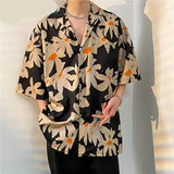 Jinquedai Men's Light Mature Summer Beach Thin Blouse Shirt Hip Hop Versatile Casual Short Sleeve Fashion Male Loose Flower Print Shirts jinquedai