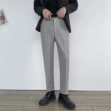 Jinquedai Khaki Slim Fit Trousers for Men Brown Tressed Man Suits Pants Cheap Summer New in Dress Work Wear Elegant Clothes Offer Up jinquedai