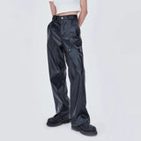Jinquedai Autumn Long Black Soft Punk Faux Leather Pants for Men Loose Casual Luxury Unisex Y2k Streetwear New High Waiste Wide Leg Pants jinquedai