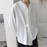 Jinquedai Mesh Shirt Apparel Short Bulk Shirts For Men Male Autumn Casual Loose irregular Shirt Collarless Long Sleeve Shirt Sleeve Shirt jinquedai