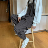 Jinquedai Suspenders Jumpsuit Pants Men Summer Overalls Japanese Loose Straps Casual Pockets Unisex Oversize Streetwear Solid Man Clothing jinquedai