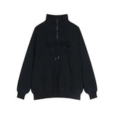 Jinquedai Street Half Zip Hoodie Men Spring New Vintage Letter Embroidery Loose Sweatshirt Drawstring High Collar Big Pocket Pullover Top jinquedai