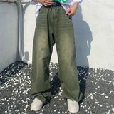 Green Jeans Baggy Distressed Vintage Denim Trousers Male Wide Leg Pants Men Streetwear Retro Oversize Casual Hip Hop jinquedai