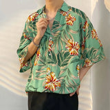 Jinquedai Men Hawaiian Shirt Y2K Streetwear Hip Hop Flower Graphic Print Short Sleeve Button Up Summer Beach Shirts Harajuku Loose Blouse jinquedai