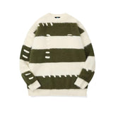 Jinquedai Japanese Striped Men Sweater Loose Color Block Wearing Rope Mink Velvet Round Neck Knit Tops Hip Hop Trendy Men Pullover Autumn jinquedai