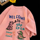 Jinquedai Cartoon Dinosaur Pattern T-shirt y2k Tops 2024 Summer Round Neck Printed Short Sleeve Harajuku Couple T-shirt Casual Homewear jinquedai