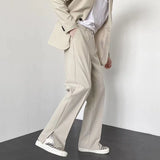 Jinquedai Grey Khaki Black Suit Pants Men Fashion Society Men Dress Pants Korean Loose Straight Wide Leg Pants Men Formal Trousers