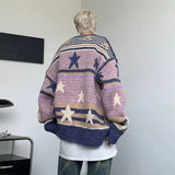 Y2K Star Sweater Men Harajuku Striped Knitted Pullovers Jumpers Male Tops Oversize Purple Winter Streetwear Hip Hop jinquedai