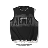 Jinquedai Hip Hop Street Men's Tank Tops Retro Gradient Letter Print Sleeveless Vest T-Shirt 2024 Summer Couple Tees Male Punk Tops jinquedai