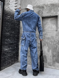 Jinquedai Fashion Mens One Piece Jumpsuit Long Sleeve Multi Pockets Cargo Pants Hip Hop Men Spring Autumn Overalls Vintage Denim Jumpsuit jinquedai