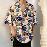 Jinquedai Men's Versatile Ruffian Blouse Shirt Leaves Print Hip Hop Hawaiian Summer Short Sleeve Rockabilly Tropical Holiday Beach Shirts jinquedai