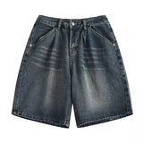 Jinquedai Blue Vintage Denim Shorts Men's 2024 Summer Loose Casual Jeans Shorts Black Retro Baggy Shorts Unisex jinquedai