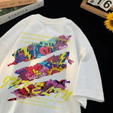 Jinquedai Oversize Menswear Colorful Cartoon Printed T-shirt Harajuku Style Couple Tops Hipster Street Men's T-Shirt Round Neck Tees jinquedai