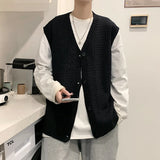 Sweater Vest Men Design Button Up Clothing Sleeveless Casual All-match Teens High Street Harajuku Knitwear Ins Handsome Popular jinquedai