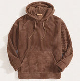 Men's Sweater Thickened Corduroy Long Sleeve Solid Kangaroo Pocket Shoulder Hoodie jinquedai