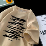 Jinquedai Trendy Men's T-Shirt Graffiti Letter Print Design T-Shirts Summer Waffle Short Sleeve Top Fashion Clashing Color T-shirt jinquedai