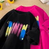 Jinquedai Korean Trend Colorful Letter Printed T-Shirt Harajuku Style Short Sleeve Tee Shirt Men Women Tops Plus Size Unisex Tshirts jinquedai