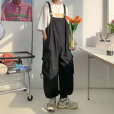 Jinquedai Men Suspenders Jumpsuit Baggy Pants Summer Overalls Japanese Straps Casual Pockets Unisex Oversized Streetwear Male Y2K Clothes jinquedai