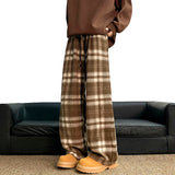 Jinquedai Fashion Plaid Pants Baggy Elastic Waist Hip Hop Loose Trousers  Korean Streetwear Wide-legged Pants Unisex Casual Trousers jinquedai