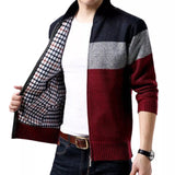 Spring Winter New Men's Cardigan Single-Breasted Fashion Knit  Plus Size Sweater Stitching Colorblock Stand Collar Coats Jackets jinquedai