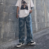 Jinquedai Jeans For Men Loose Casual Pants Streetwear Jeans Black Jeans Printed Jeans High Jeans Pants Graffiti White Denim Jeans Mens jinquedai