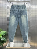 Jinquedai Men's Jeans with Holes Blue Trousers Torn Broken Ripped Harem Man Cowboy Pants Designer Xs Spring Autumn Casual Denim Grunge Y2k jinquedai