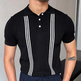 Jinquedai Summer Clothing Men's Luxury Knitted Short Sleeve Polo Shirt Retro Lapel Button-down Patchwork Fashion Business Leisure Knitwear jinquedai