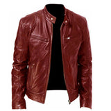 Fashion Mens Leather Jacket Slim Fit Stand Collar PU Jacket Male Anti-wind Motorcycle Lapel Diagonal Zipper Jackets Men jinquedai