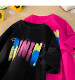 Jinquedai Korean Trend Colorful Letter Printed T-Shirt Harajuku Style Short Sleeve Tee Shirt Men Women Tops Plus Size Unisex Tshirts jinquedai