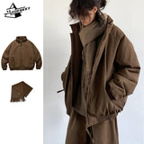 Jinquedai Winter Retro Set Men Women Thickened Warm Lightweight Parka+Loose Straight-leg Wide-leg Casual Cargo Pants Japanese Unisex Suit jinquedai