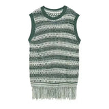 Striped Mesh Vest for Men Vintage Knit Tank Tops Sleeveless Tee Male Casual Summer Beach Japanese Streetwear Hip Hop jinquedai