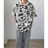 Jinquedai Summer Short Sleeved Shirt Men Oversized Printed Casual Shirt Men Streetwear Korean Loose Flower Shirts Mens Hawaiian Shirt jinquedai